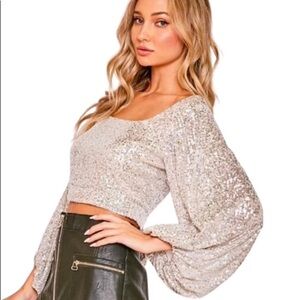 Vine and Love Taupe Sequin Crop Top